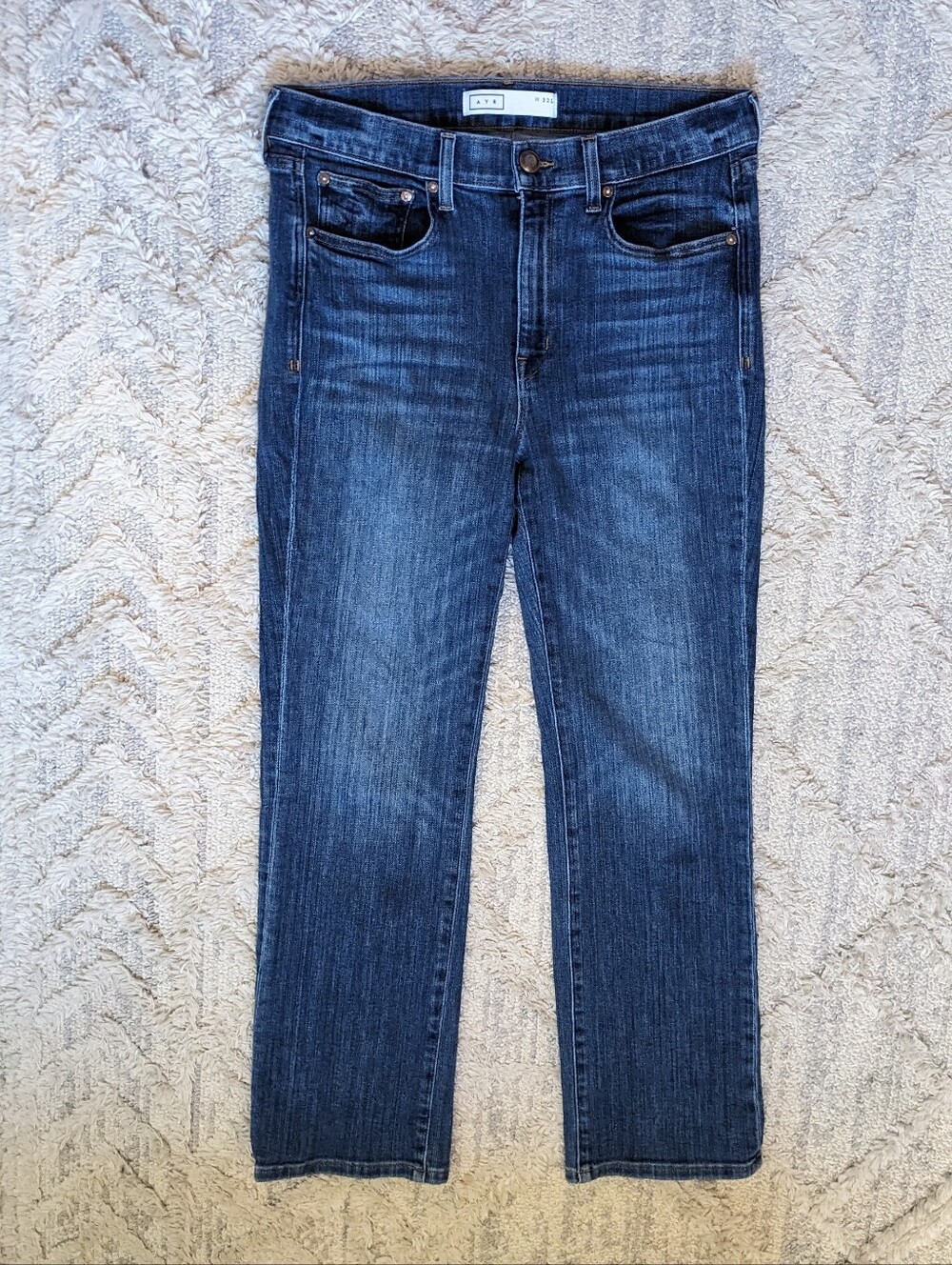 AYR The Pop Sz 32 L (14 Long) High Rise Cropped Kick Flare Straight Jeans